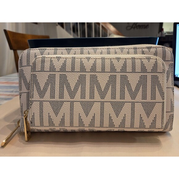 MKF Collection by Mia K, Dilma Phone Crossbody Bag, Signature Canvas, White - Picture 1 of 10
